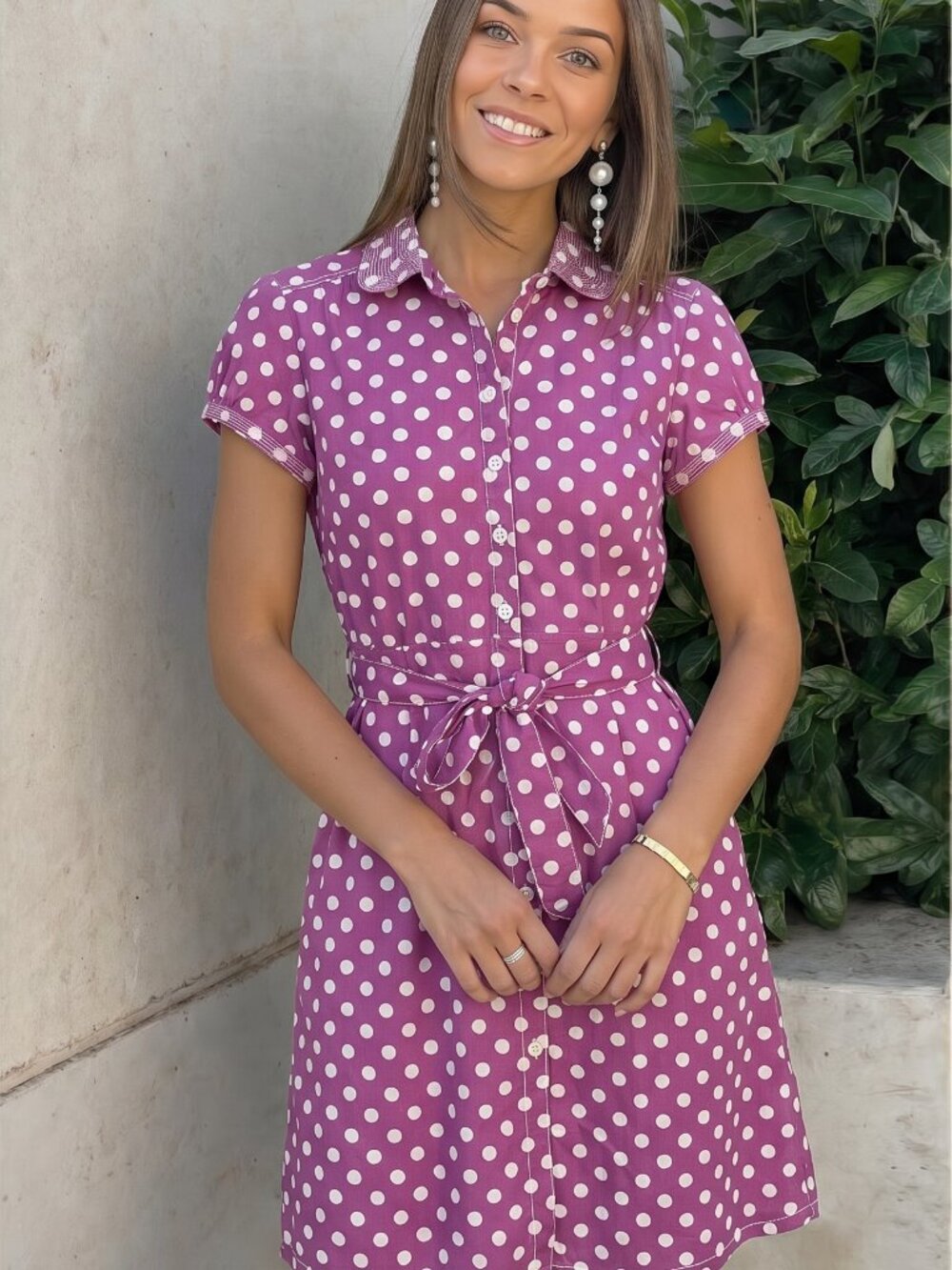 Boden Cotton Polka Dot Dress | Retro Shirt Dress | Belted Waist |